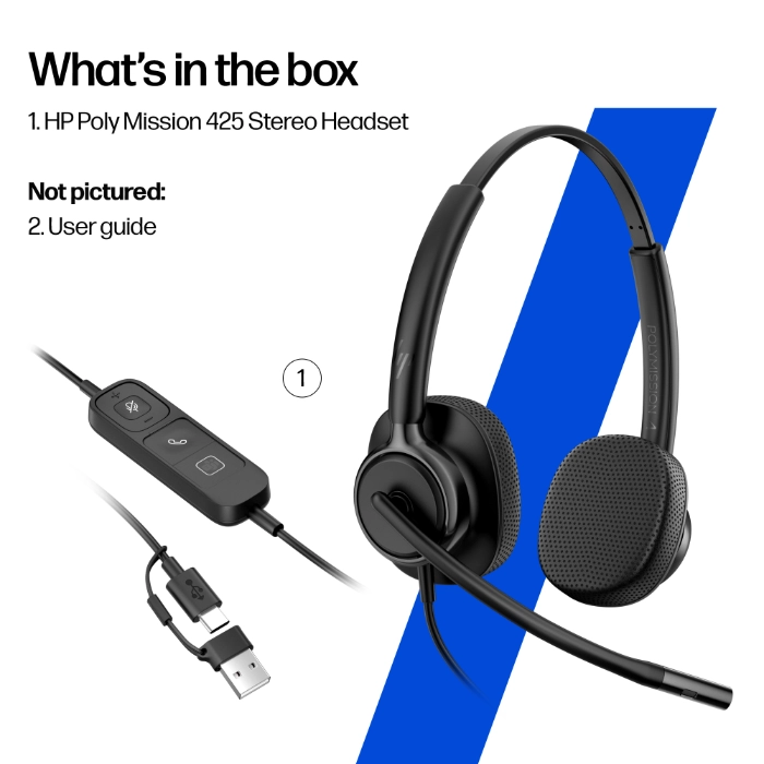 HP Poly Mission 425 Stereo Wired USB Headsets - What's In The Box