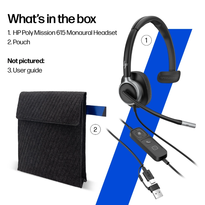 HP Poly Mission 615 Mono Wired USB Headsets - What's In The Box