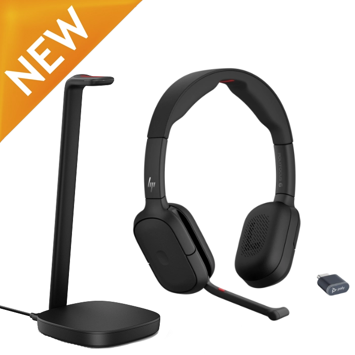 HP Poly Focus 625 Stereo Bluetooth Headset with Charging Stand