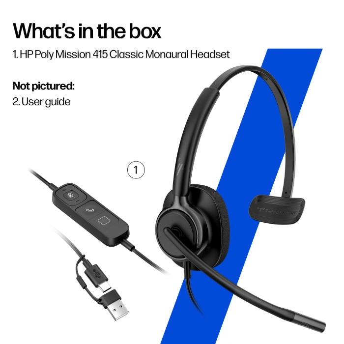 HP Poly Mission 415 Classic Mono Wired USB Headsets - What's In The Box