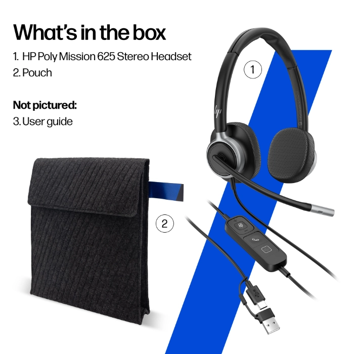 HP Poly Mission 625 Stereo Wired USB Headsets - What's In The Box
