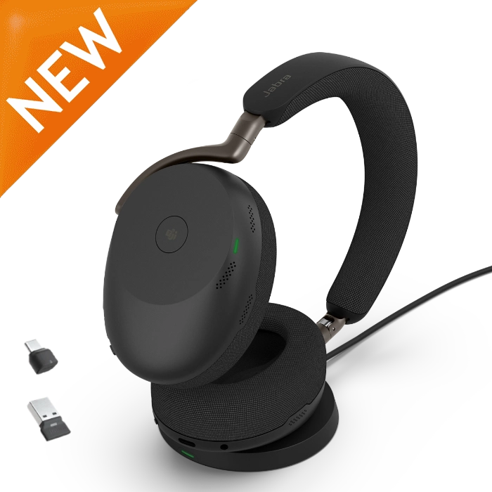 Jabra Evolve3 85 Stereo Over-Ear Wireless Headset With Charging Pad