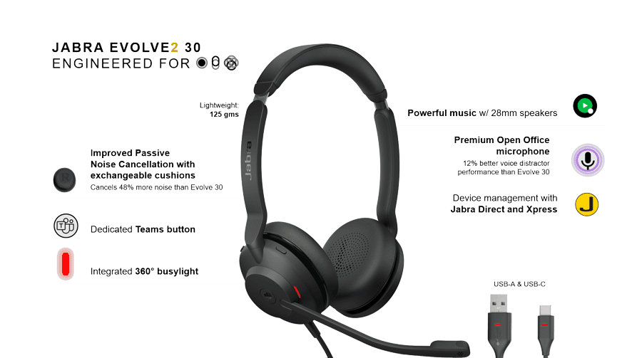 Jabra Evolve2 30 SE UC Stereo USB Headset - Headsets Direct
