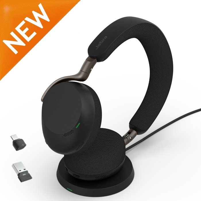 Jabra Evolve3 75 Bluetooth Wireless Stereo Headset w/ Charging Pad