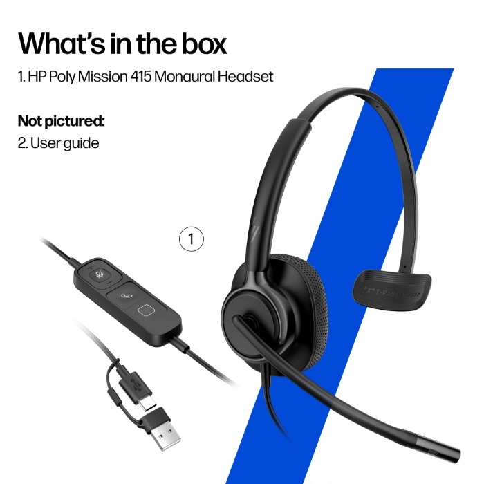 HP Poly Mission 415 Mono Wired USB Headsets - What's In The Box