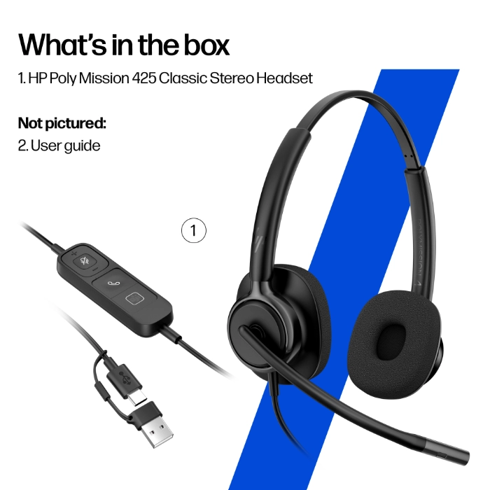 HP Poly Mission 425 Classic Stereo Wired USB Headsets - What's In The Box